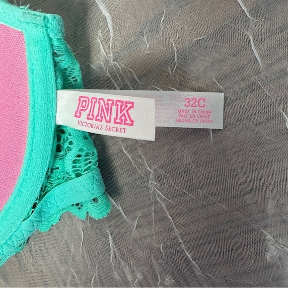 3/$20💥 Victoria’s Secret PINK Bra Teal Blue Lace Date Racerback Padded Push Up - Picture 9 of 14